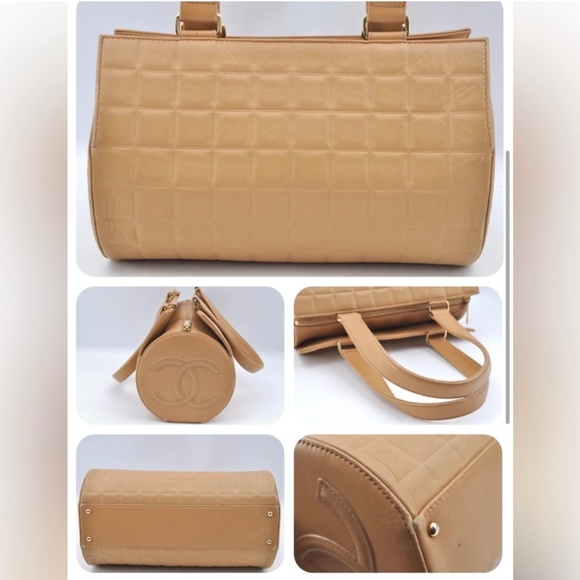 🔥🔥 $2000 CHANEL Chocolate Bar CC Logo Shoulder Hand Bag Beige - Picture 6 of 12